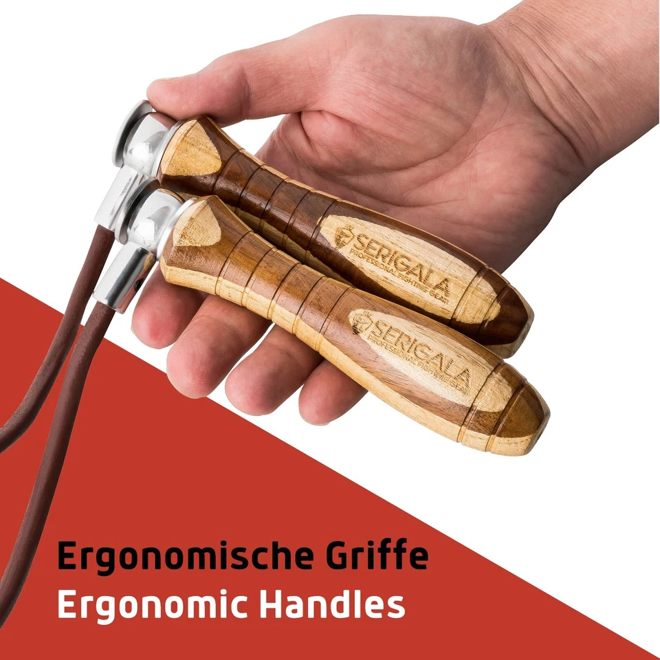 Profi Springseil Erwachsene Leder Holzgriff Retro Skipping Rope Boxen Sprungseil - Bild 4 von 4