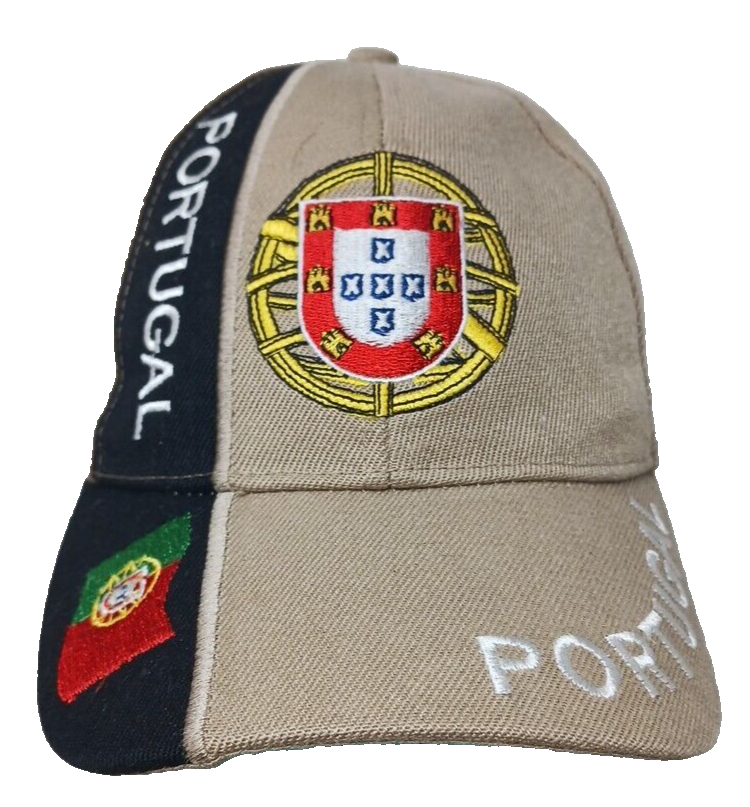 Portugal Hat Embroidered Spellout Flag Shield Tan 3-D Cap Adjustable  Vintage #D6