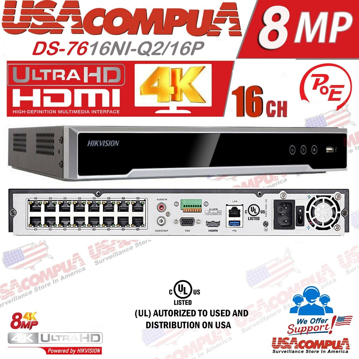 ORIGINAL NVR 16 CHANNEL 16CH POE DS-7616NI-Q2/16P (NO HARD