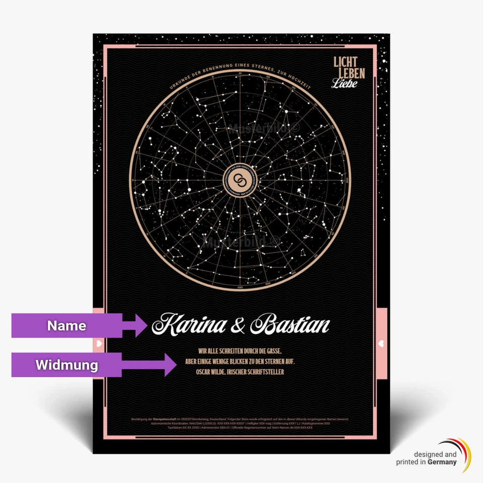 Geschenk zur Hochzeit: Hochzeitsgeschenk personalisiert, Geschenkidee Sterntaufe - Bild 2 von 4