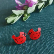 Sienna Sky Red Cardinal Bird Post Stud Earrings Handmade Cute Fun Gift