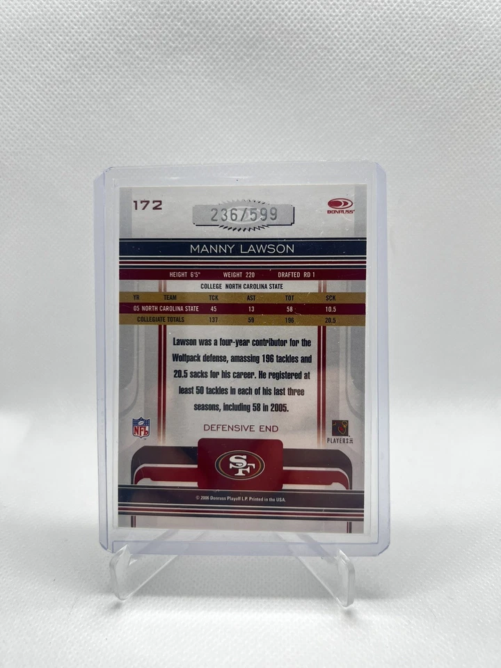 2006 Donruss Gridiron Gear - #172 Manny Lawson /599 (RC) - Image 2 of 2