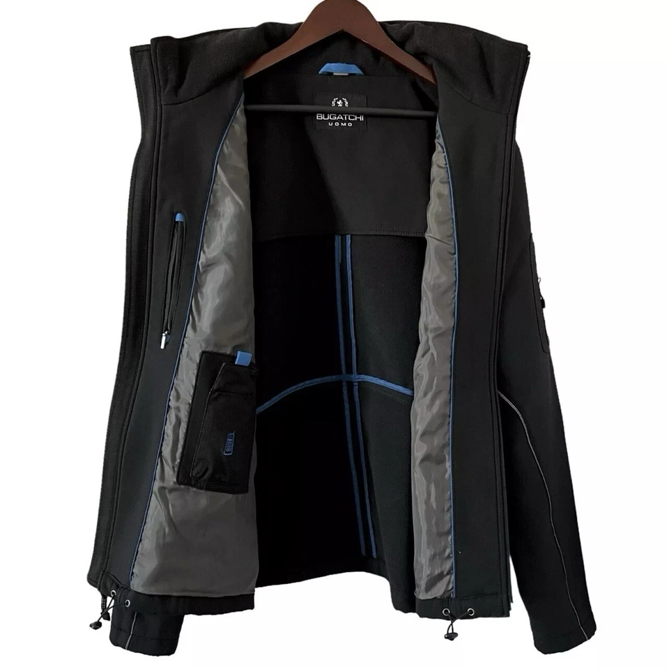 Bugatchi UOMO Soft Shell Jacket Water Resistant Hooded Outdoor Men XL Black - Image 2 of 4