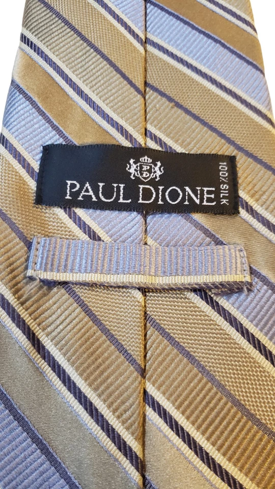 Corbata para el cuello Paul Dione hecha a mano 100 % seda para hombre hecha en China marrón azul a rayas Foto 3 de 4
