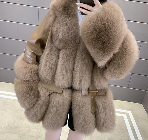 OFF WHITE Nuovo cappotto pelliccia di volpe lusso invernale caldo donna vera pelle pelliccia giacca