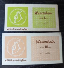 LPG-Geld, 1+10 M LPG Frohes Schaffen Bachra, ohne Ortsaufdruck, DDR