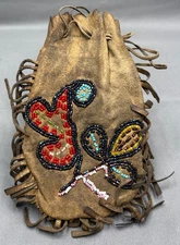 Awesome Vintage Native American Beaded Medicine Bag Pouch 2 Sided Leather Hide