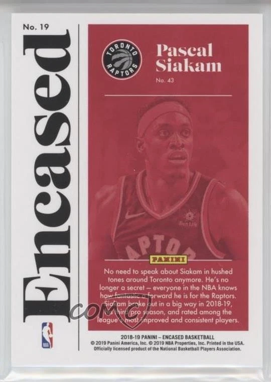 2018-19 Panini Encased Red /35 Pascal Siakam #19 - Image 2 of 2