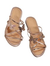 GORGLITTER Women's Gold Strappy Flat Sandals Dress Cute Wedding Flats Shoes