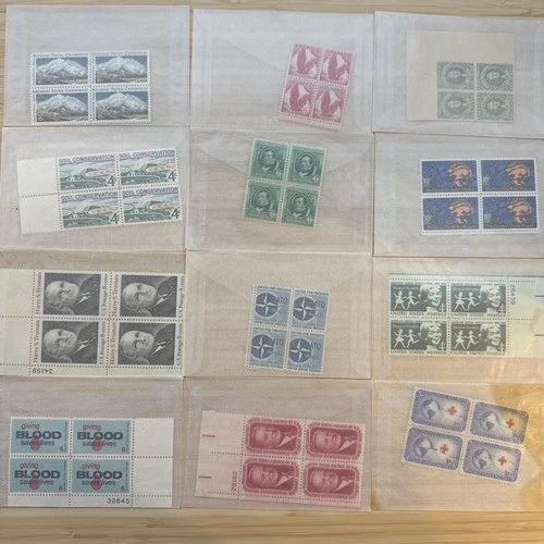 US Stamp Plate Block Lot 12 Blocks MNH MH Mint Collection Glassines Vintage
