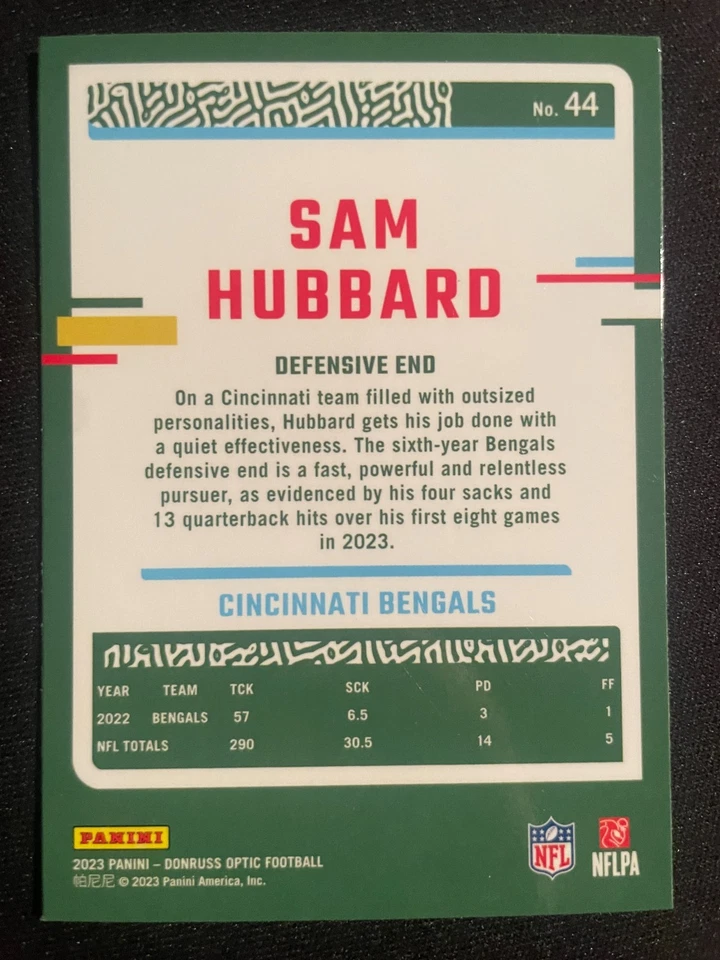 Sam HUBBARD 2023 Panini Donruss Silver Holo Prizm #44 Cincinnati Bengals - Image 2 of 2