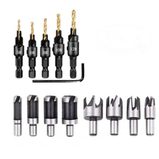 14pcs Countersink Drill Bit Wood Plug Cutter Woodworking Screw Hole Set C85