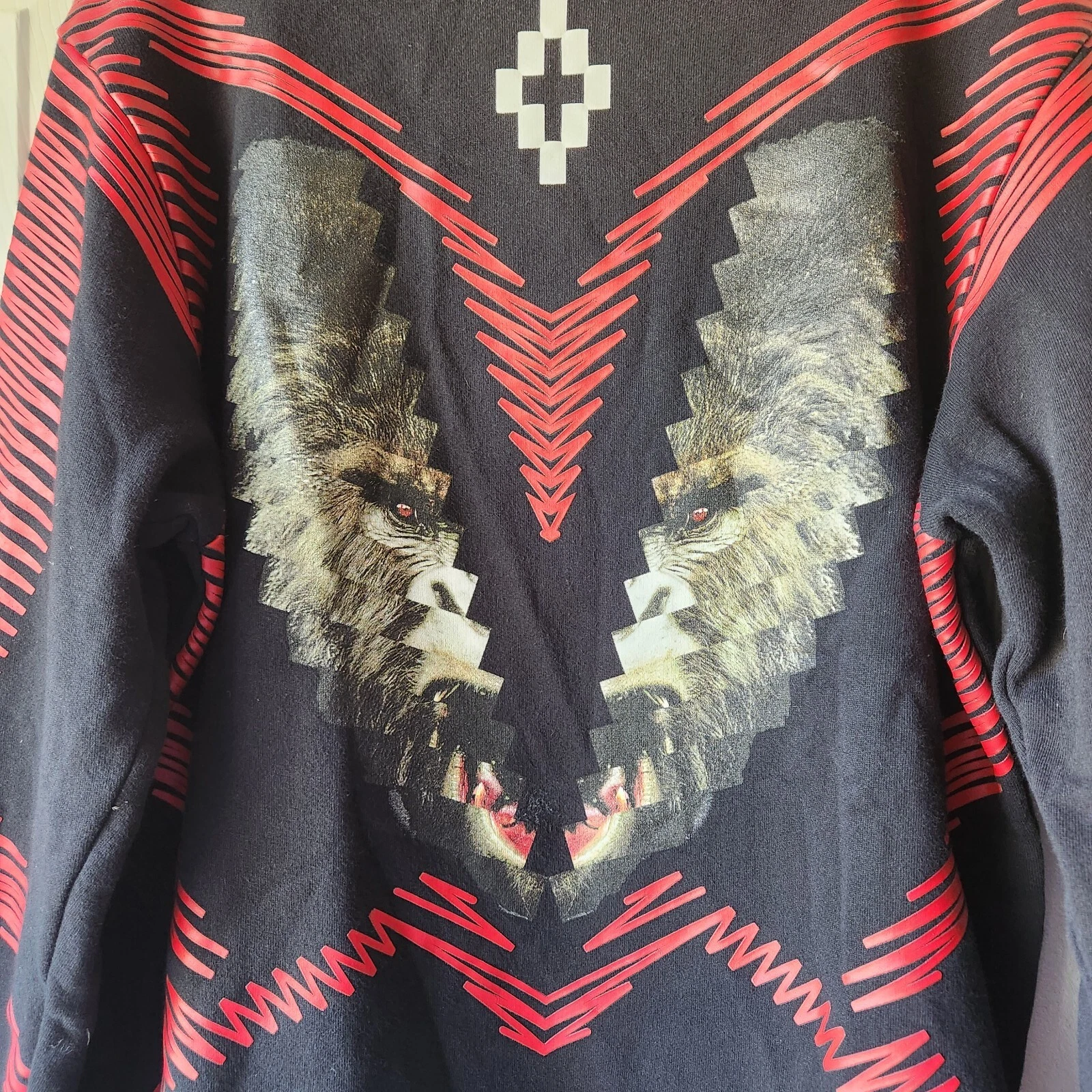 Marcelo Burlon Felpa Split Face Gorilla Riga Rossa Girocollo Nero Small