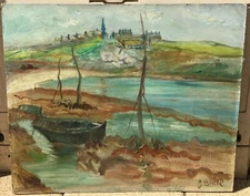 Oil on cardboard Georges Briot seascape Brittany Porspoder Finistère France