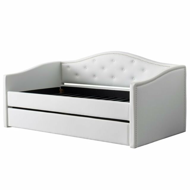 Corliving Fairfield Twin Faux Leather, Black Leather Daybed Trundle