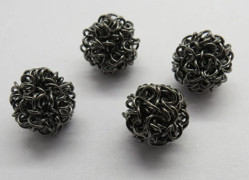 2 Piezas Cuentas Bola Envuelta en Alambre Negro Rodio Cuentas Redondas Bali Plata Foto 2 de 2