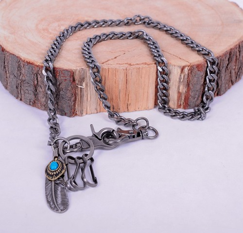30" Feather Turquoise Pendant Strong Biker Trucker Key Jeans Plain Wallet Chain - Picture 8 of 11