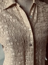 SIZE 14 TRUE VINTAGE 1970S CREAM LACE BLOUSE TACTEL AND POLYESTER MADE IN UK