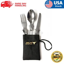 3Pcs Portable Folding Fork Spoon Knife Stainless Steel For Camping Hiking Picnic