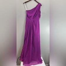 David’s Bridal Womens Keyhole Raspberry Long Chiffon One Shoulder Size 6