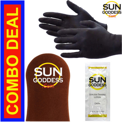 Sun Goddess Sunless Self Tanning Applicator Mitt & Self Tanner Lotion & Gloves.
