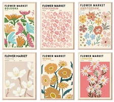 Flower Market Posters, Minimalist Flower Market Wall Art Prints, Danish Paste...