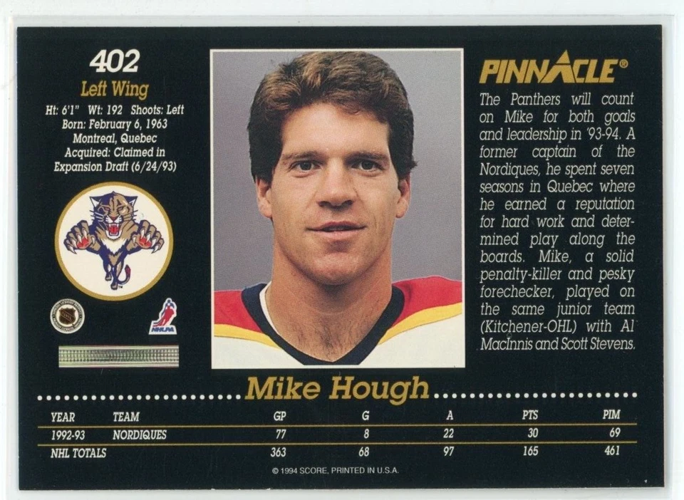 1993-94 Pinnacle Mike Hough #402 - Image 2 of 2