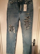 Bershka High Waist Straight Distressed Jeans Size 14 BNWT