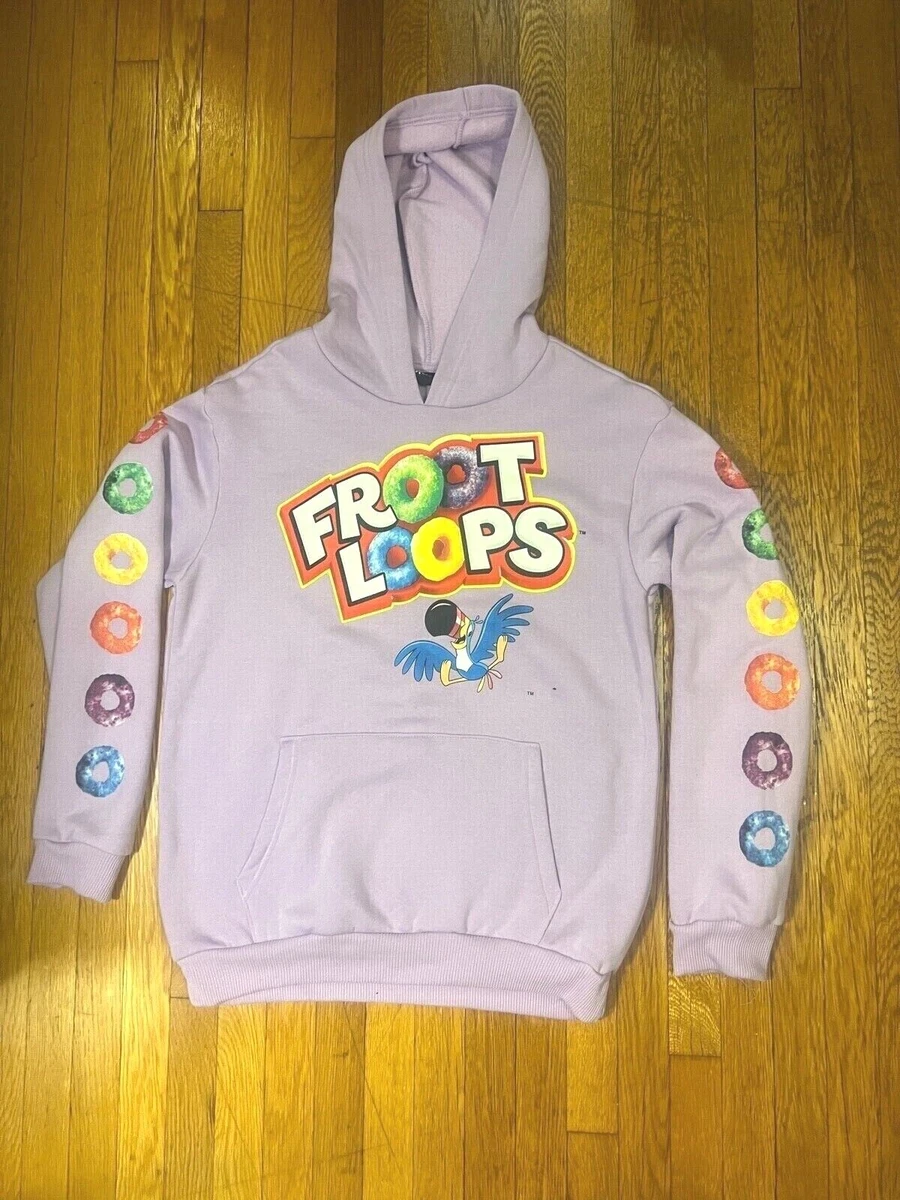 Kelloggs Fruit Loops Hoodie Hooded Sweatshirt Pullover Shirt Purple Cereal NEW