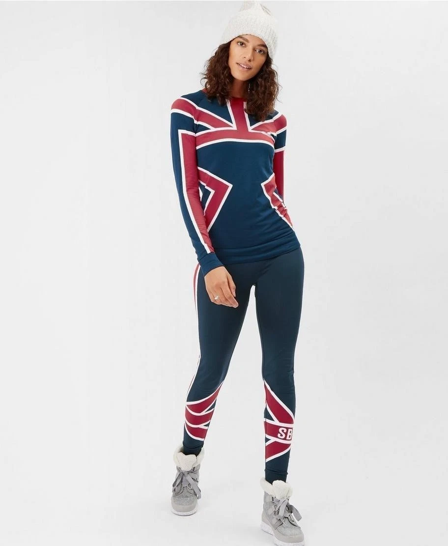 Sweaty Betty Thermal Base Layer 2 Piece Set Leggings Top SIZE MEDIUM Union Jack