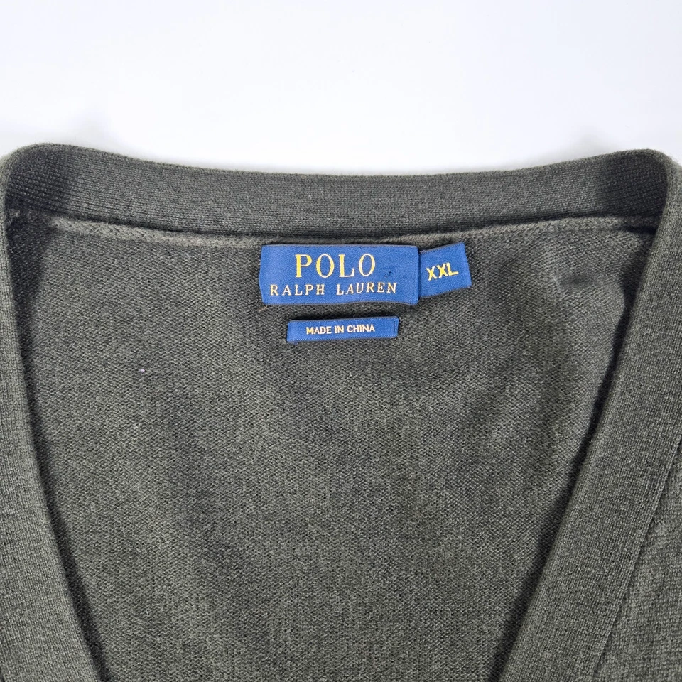 Polo Ralph Lauren Verde Italiano Lana Merino Cárdigan Suéter Hombres XXL Parche en el Codo Foto 2 de 4