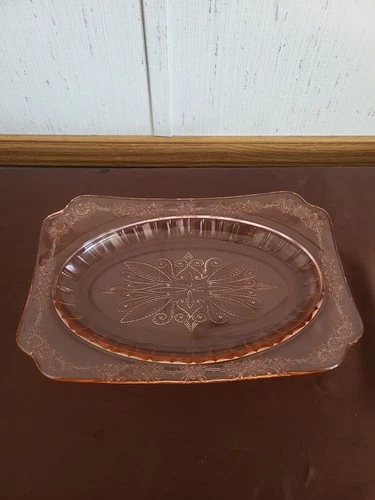 VTG Jeanette ADAM Pink Depression Glass Rectangular Serving Platter ~11 5/8"