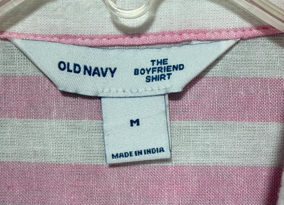 Old Navy Womens M The Boyfriend Shirt Linen Pink Stripe Button Up Top - Image 3 of 4