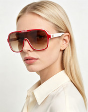 CHANEL CH9156 Pilot Sunglasses White Red Frame Gradient Brown Lens 99 00-140