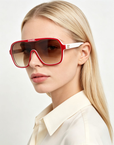 CHANEL CH9156 Pilot Sunglasses White Red Frame Gradient Brown Lens 99□00-140