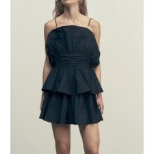 ZARA Black Ruffle Tiered Spaghetti Strap Mini Dress XS