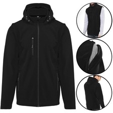 Mens Soft Shell Fleece Lined Waterproof Removable Zip Off Sleeves & Hood Jacket