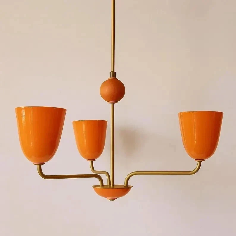 Lámpara de araña Lola Mid-Century moderna de latón Stilnovo naranja - 3 brazos Foto 3 de 4