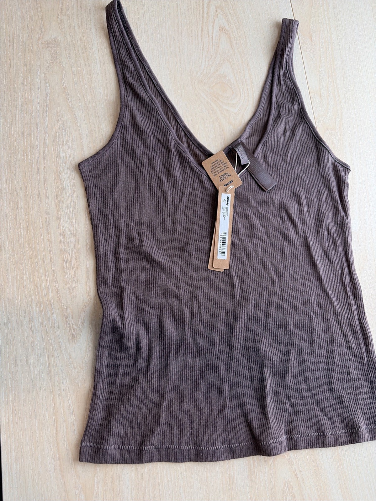 Skims Sheeer Cotton Rib V Neck Tank Size XS Pewter