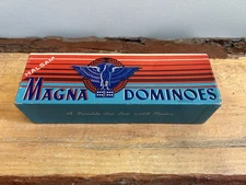  Magna Dominoes 1975 Double Six Set Milton Bradley Co No 225 Wood  28pcs Vintage