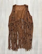 Custom Fringe Open Vest Boho Festival Western Hippie Suede Bells/ Wood Beads