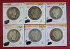 LOT CONTAINING 6 SILVER BARBER HALF DOLLARS B/W 1902-1912 *90% SILVER*