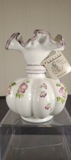 Fenton Vintage Amethyst Purple Plum Crest Melon Vase 8" Hand Painted