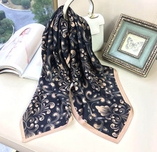 100 Mulberry Silk tail Print Neckerchief Square Bandana Brown 26'' Scarf new
