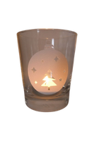 "Deko Teelicht Glas Windlicht Print Weiß \"Kugel Tannenbaum\" Teelichthalter Kerze"