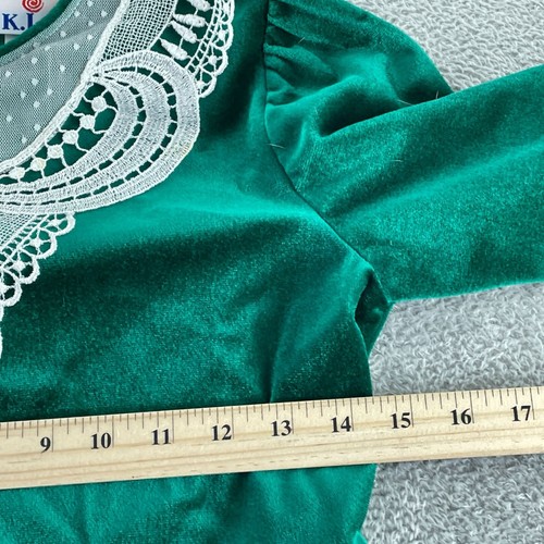 Vintage Green Velvet Girls Dress W/Lace Collar K.I.I. Size 10 1004 - Picture 6 of 9
