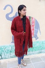 Crochet jacket / Long Marron jacket / Hand-knitted Crochet / Free size Cardigan