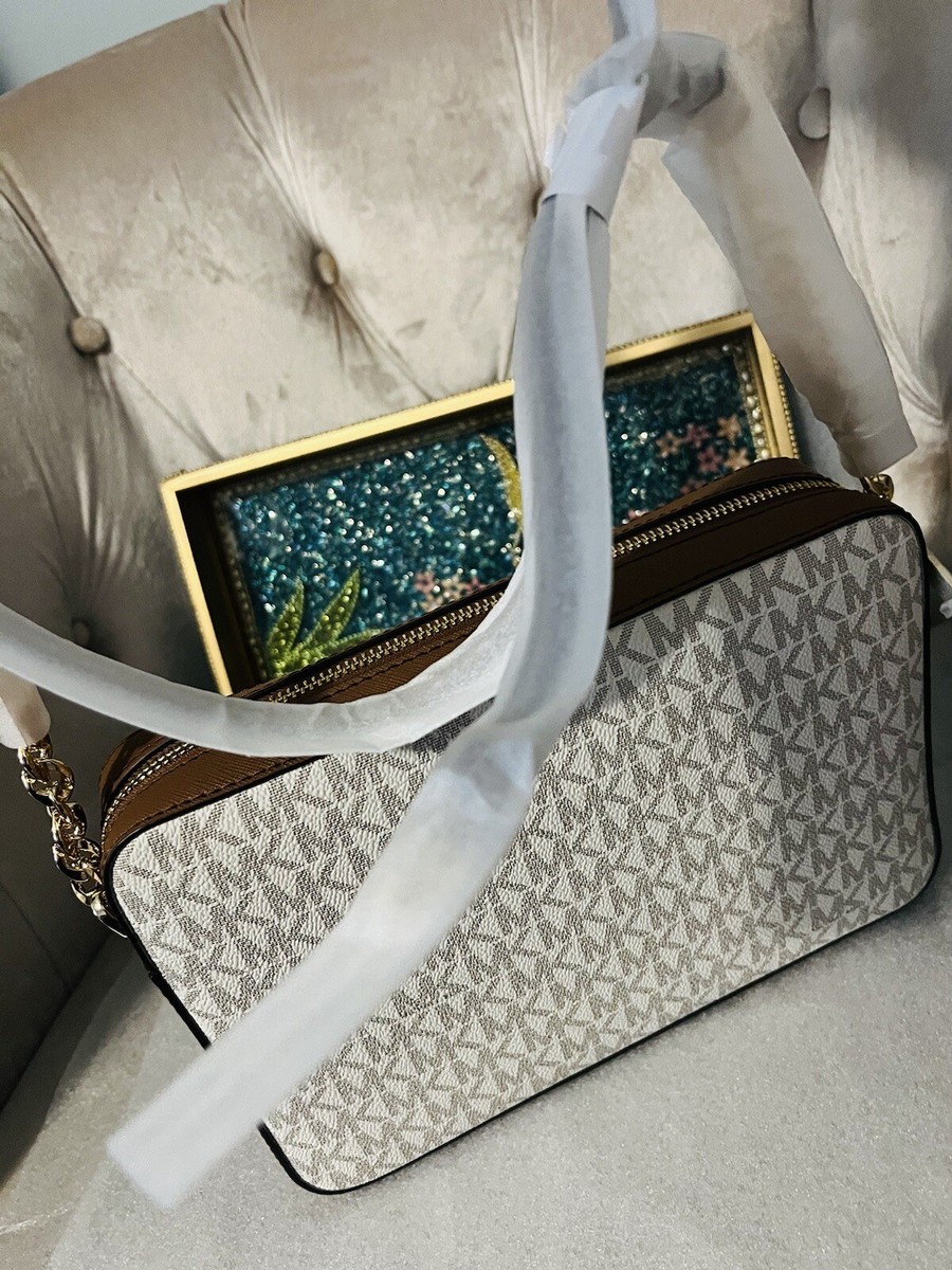 New Michael Kors Jet Set MK Signature WHITE VANILLA EW Crossbody