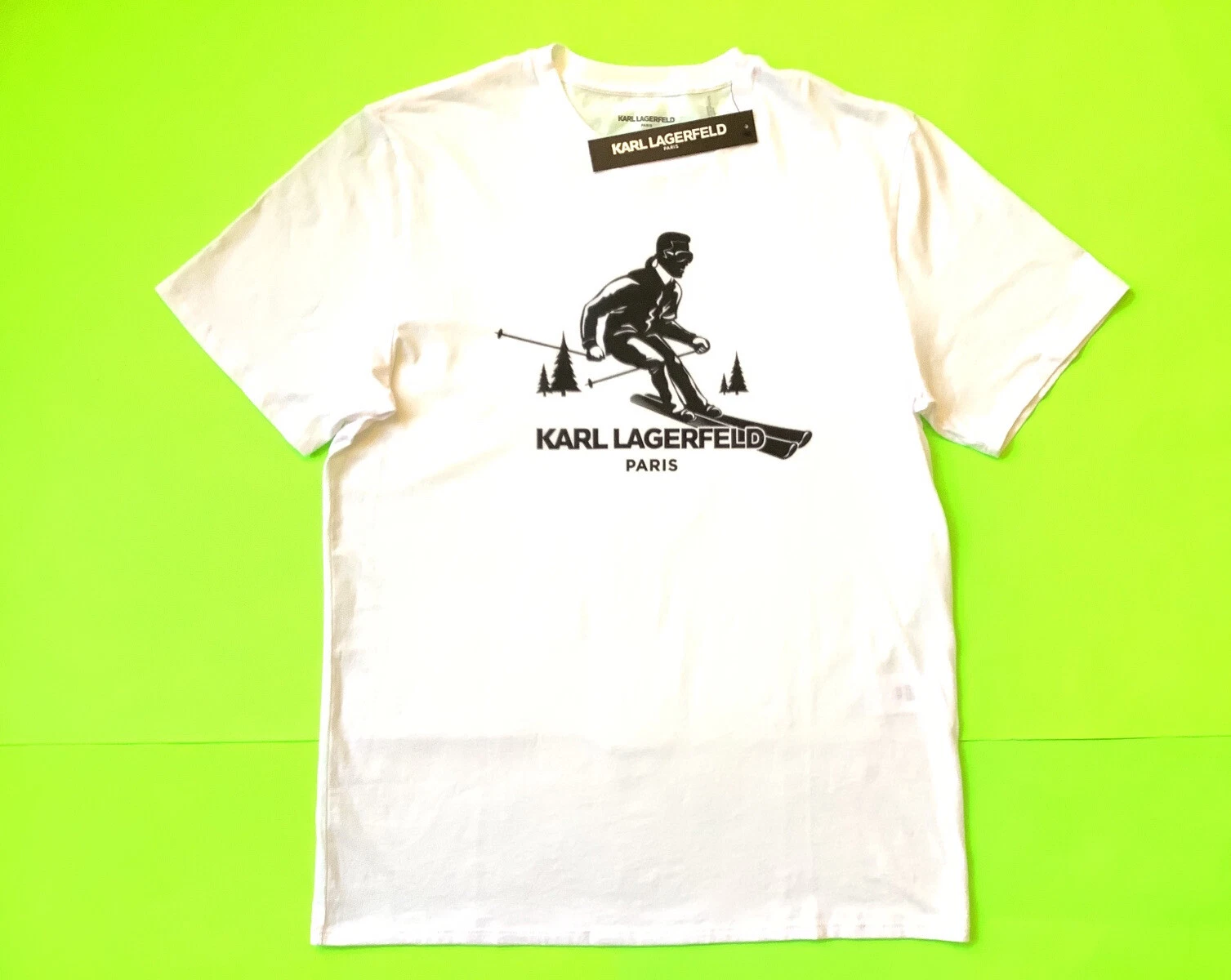 KARL LAGERFELD Men’s Short Sleeve T-Shirt Paris X-LARGE White w/Black Cotton NEW