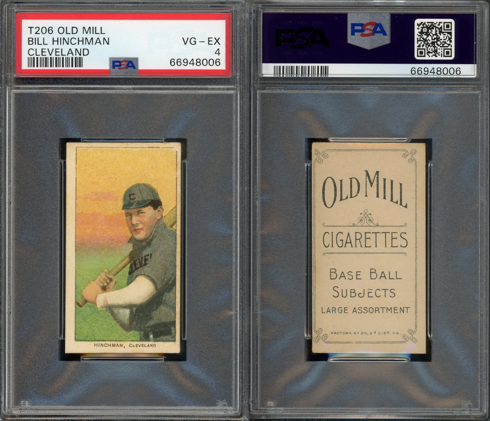1909-11 T206 Bill Hinchman Cleveland Naps PSA 4 ***Low Pop Old Mill***